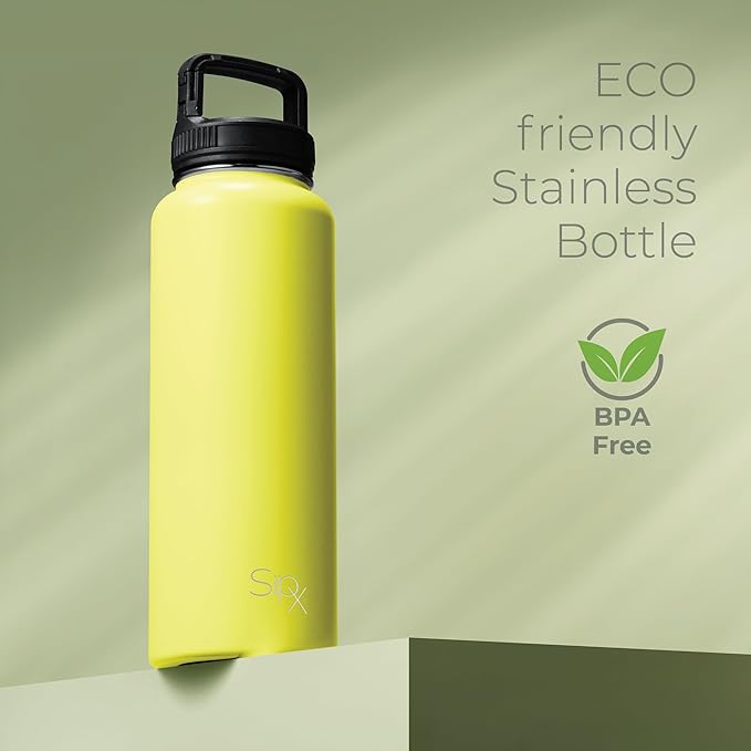 SIPX™ 40 oz Insulated Water Bottle with 3 Lids – Leakproof Stainless Steel, Triple Insulated – Cold 24 Hours/Hot 12 Hours – Durable Bottle for School, Gym, Travel – Yellow