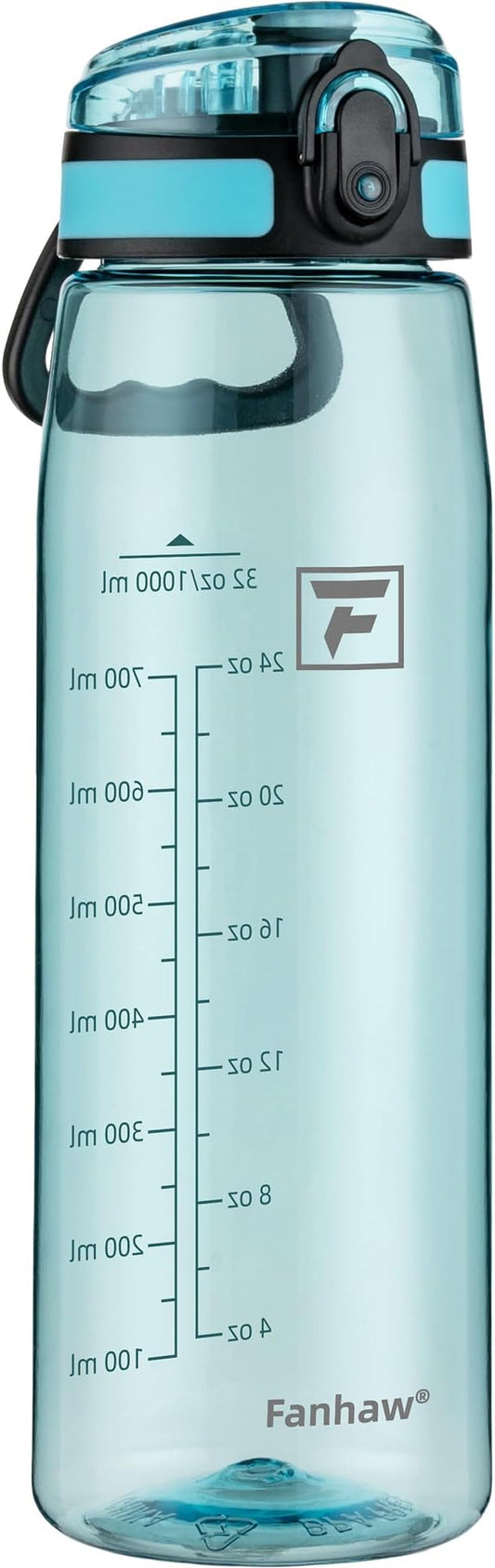 Fanhaw 32 oz Tritan Water Bottle with Chug Lid - Clear, BPA-Free, Lightweight, Wide Mouth, Leak-Proof, Perfect for Gym, Travel, School, Office, and Sports (Baby Blue)