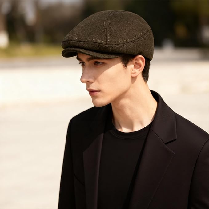 YDO DENSER Men's Newsboy Caps Wool Gatsby Beret Hat Retro Irish Driver Flat Cap Classic Dress Hat Fitted Caps for Golf