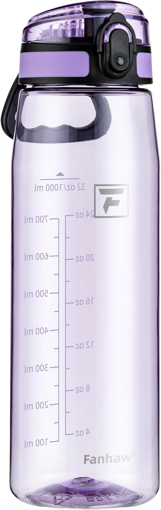 Fanhaw 32 oz Tritan Water Bottle with Chug Lid - Clear, BPA-Free, Lightweight, Wide Mouth, Leak-Proof, Perfect for Gym, Travel, School, Office, and Sports (Amethyst)
