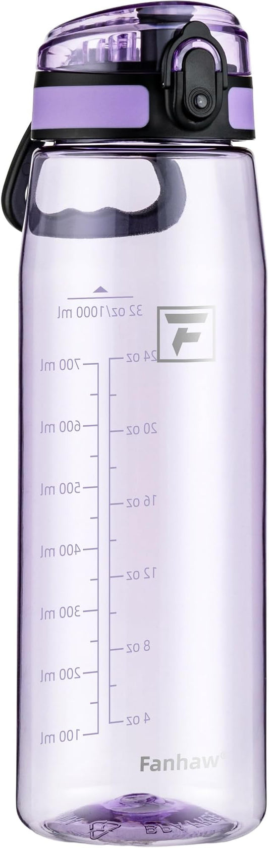 Fanhaw 32 oz Tritan Water Bottle with Chug Lid - Clear, BPA-Free, Lightweight, Wide Mouth, Leak-Proof, Perfect for Gym, Travel, School, Office, and Sports (Amethyst)