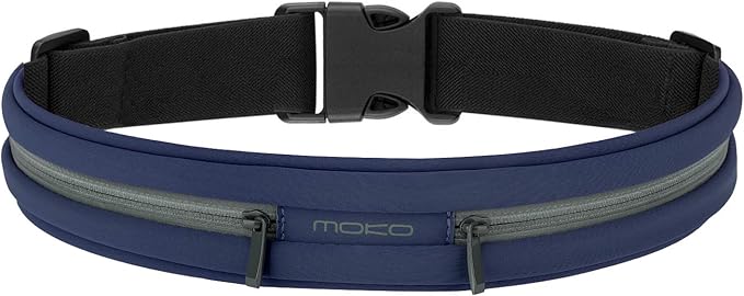 MoKo Sports Running Belt,Outdoor Dual Pouch Sweatproof Reflective Slim Waist Pack,Fitness Workout Belt Fanny Pack Compatible with iPhone 11/11 Pro Max/X/Xr/Xs Max/8/7, Galaxy Note 10/10 Plus, S20/S10