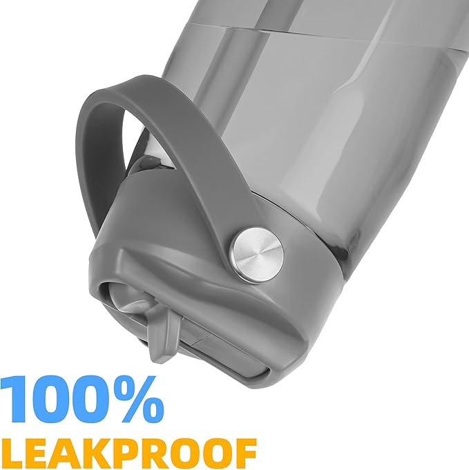 OLDLEY 32 oz Water Bottle with Straw, Leakproof Sports Water Bottle with Carry Strap, BPA-Free Large Water Bottles for Home,Travel, School, Outdoors, Gym, Tritan, Gray