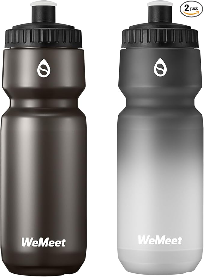 Leak Proof Bicycle Water Bottle, 2-Pack Bike Water Bottle, BPA Free, Cycling & Sport Squeeze, with Capacity Scale, for Riding, Gym (Black & Black White, 24oz)