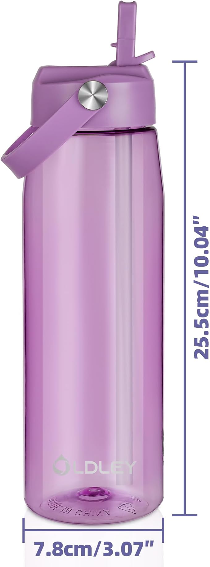 OLDLEY 32 oz Water Bottle with Straw, Leakproof Sports Water Bottle with Carry Strap, BPA-Free Large Water Bottles for Home,Travel, School, Outdoors, Gym, Tritan,Dark Purple