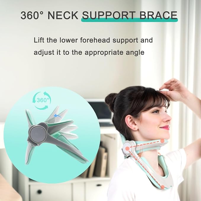 360°Adjustable Neck Brace for Neck Pain and Support, Cervical Neck Traction Device for Home Use, Neck Stretcher Neck Decompression Devices for Forward Head Posture Correction, Green