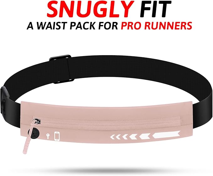 USHAKE Slim Running Belt for Women Men-Runners Phone Holder Fanny Pack, Adjustable, Bounce Free Waist Pouch bag for Workout, Money Belt, Run Gear Accessories Pink