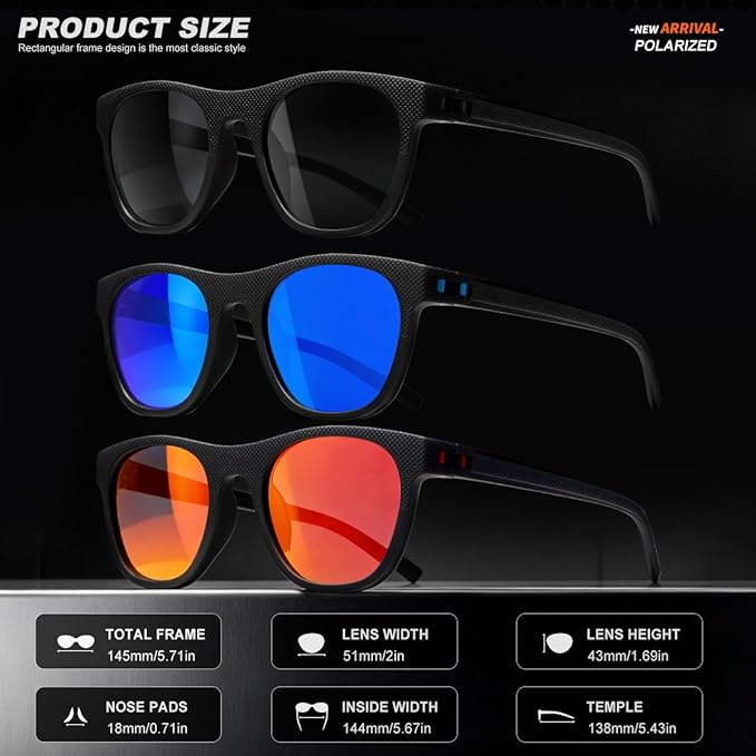 3 Pack Polarized Sunglasses for Men Women, Lightweight UV Protection Sports Sun Glasses for Driving Fishing Golf