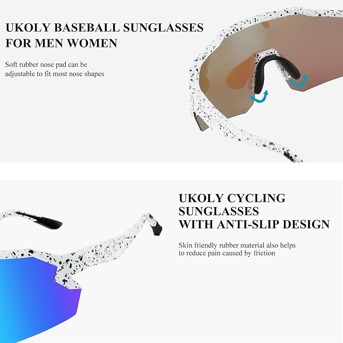 Ukoly Baseball Sunglasses For Men Women,Sports Sunglasses For Baseball Running Cycling UV400 protection TR90 Frame 615