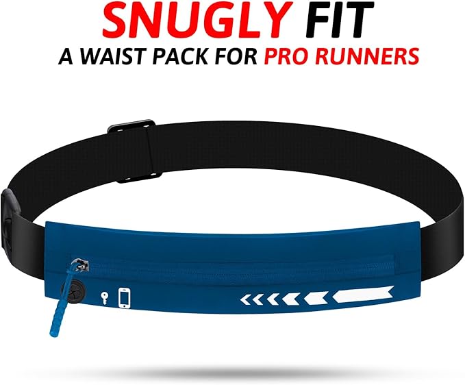 USHAKE Slim Running Belt for Women Men-Runners Phone Holder Fanny Pack, Adjustable, Bounce Free Waist Pouch bag for Workout, Money Belt, Run Gear Accessories Navy Blue