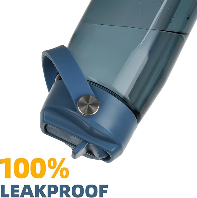 OLDLEY 32 oz Water Bottle with Straw, Leakproof Sports Water Bottle with Carry Strap, BPA-Free Large Water Bottles for Home,Travel, School, Outdoors, Gym, Tritan, Ink Blue