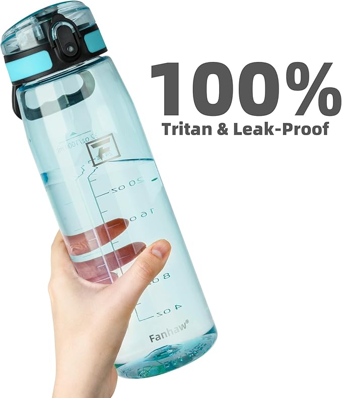 Fanhaw 32 oz Tritan Water Bottle with Chug Lid - Clear, BPA-Free, Lightweight, Wide Mouth, Leak-Proof, Perfect for Gym, Travel, School, Office, and Sports (Baby Blue)