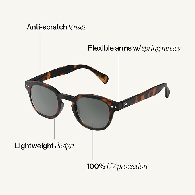 IZIPIZI SUN #C Sunglasses Men & Women – Pantos with Biobased Frame, Anti-Scratch Grey Lenses, 100% UV Category 3 Protection