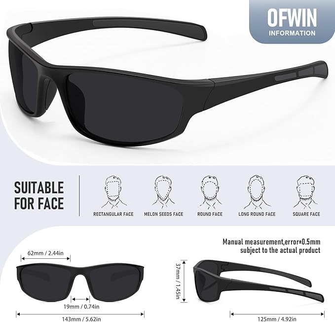 Sports Polarized Sunglasses for Men Women Wrap Around Sun Glasses Fishing Cycling Driving Running UV Protection