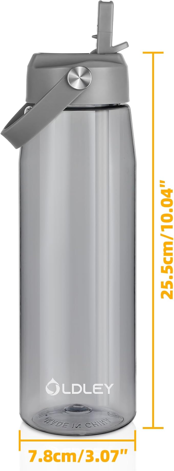 OLDLEY 32 oz Water Bottle with Straw, Leakproof Sports Water Bottle with Carry Strap, BPA-Free Large Water Bottles for Home,Travel, School, Outdoors, Gym, Tritan, Gray