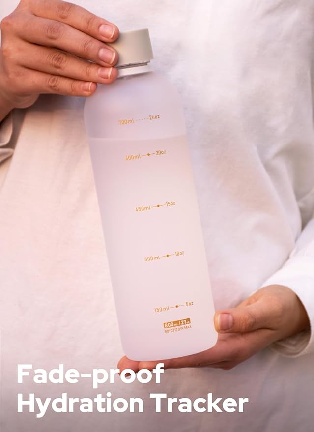 Opard Slim Water Bottle 27oz, Dishwasher Safe Plastic Water Bottle BPA-Free, Leakproof Screw Top, Cream White, Reusable for Travel School Sport Gym Hiking