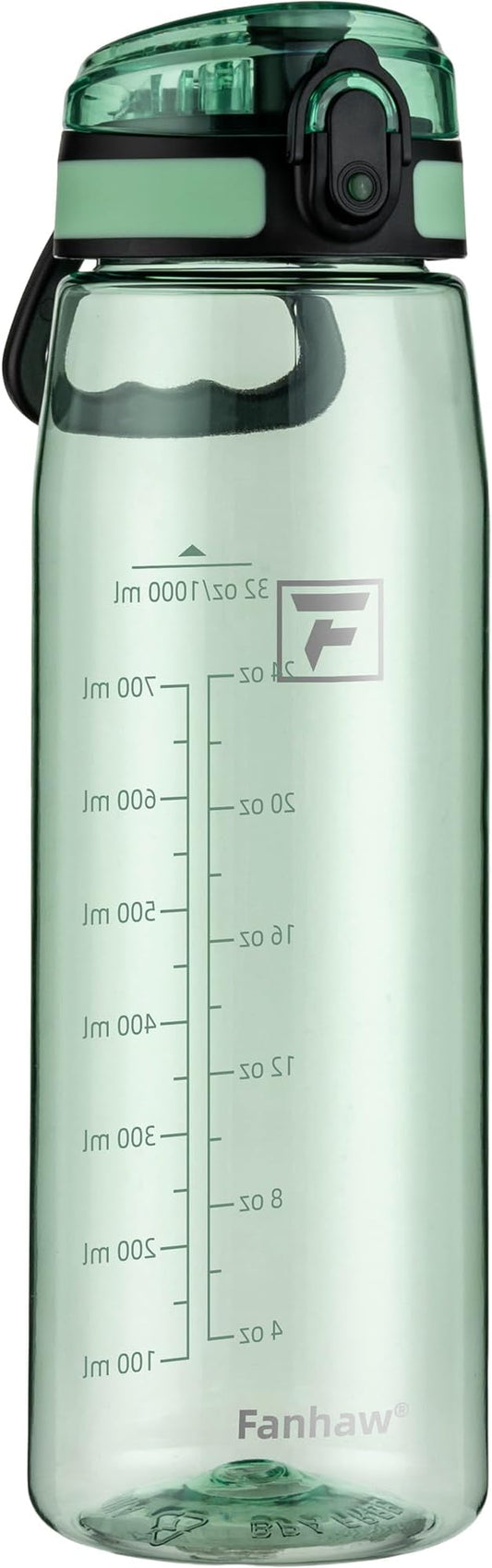 Fanhaw 32 oz Tritan Water Bottle with Chug Lid - Clear, BPA-Free, Lightweight, Wide Mouth, Leak-Proof, Perfect for Gym, Travel, School, Office, and Sports (Glow Green)