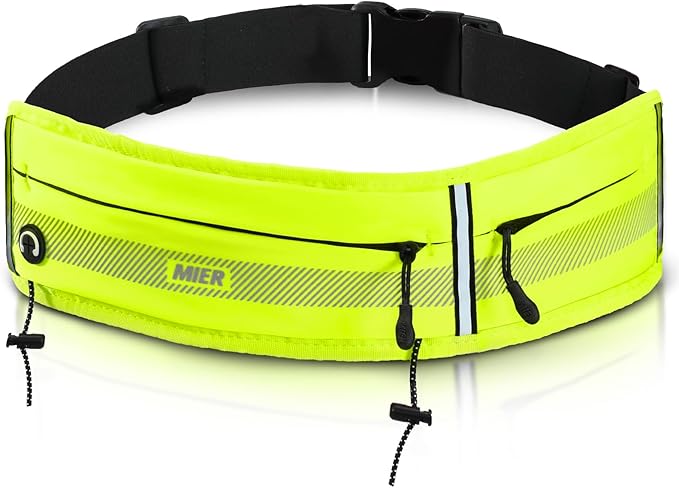 MIER Running Belt for Men Women Slim Fanny Pack Phone Holder Jogging Pouch with Marathon Bib Clip Runner Waist Pack for Walking Cycling for Keys, Cards & Essentials (Neon Yellow)