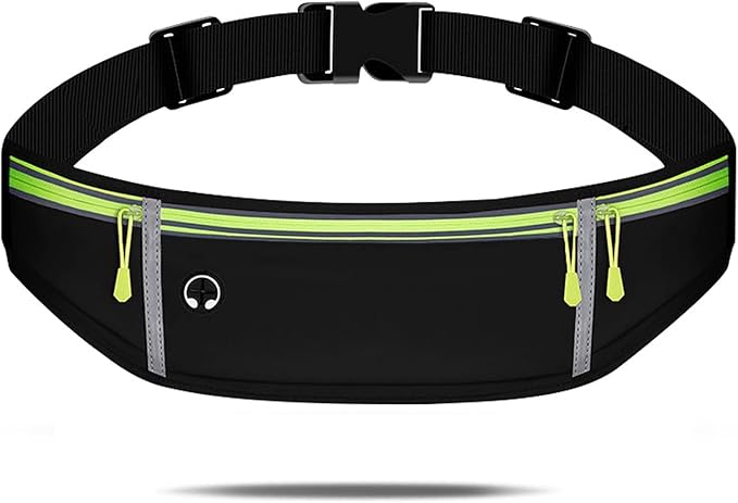 Waist pack sport running Belt Pack with adjustable Strap for running hiking travel outdoors sport (Black, 3 Pockets)