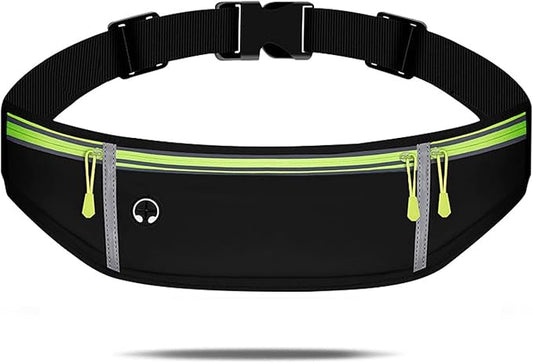Waist pack sport running Belt Pack with adjustable Strap for running hiking travel outdoors sport (Black, 3 Pockets)