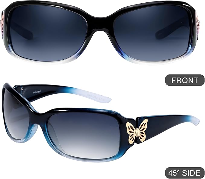 IGnaef Polarized Sunglasses for Women, Trendy Wrap Around Jackie-O Style with Butterfly Decoration IF022