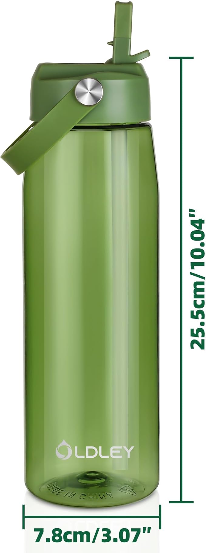 OLDLEY 32 oz Water Bottle with Straw, Leakproof Sports Water Bottle with Carry Strap, BPA-Free Large Water Bottles for Home,Travel, School, Outdoors, Gym, Tritan, Olive Green