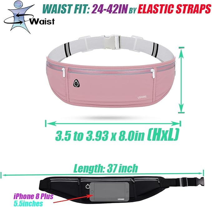 USHAKE Slim Running Belt, Workout Fanny Pack for Men Women,Exercise Waist Pack for Apple iPhone Holder, Runner Belt for Running Walking Cycling Camping Gym Red