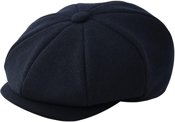Men Wool Blend 8 Panel Newsboy Cap Tweed Cabbie Hat Snap Brim