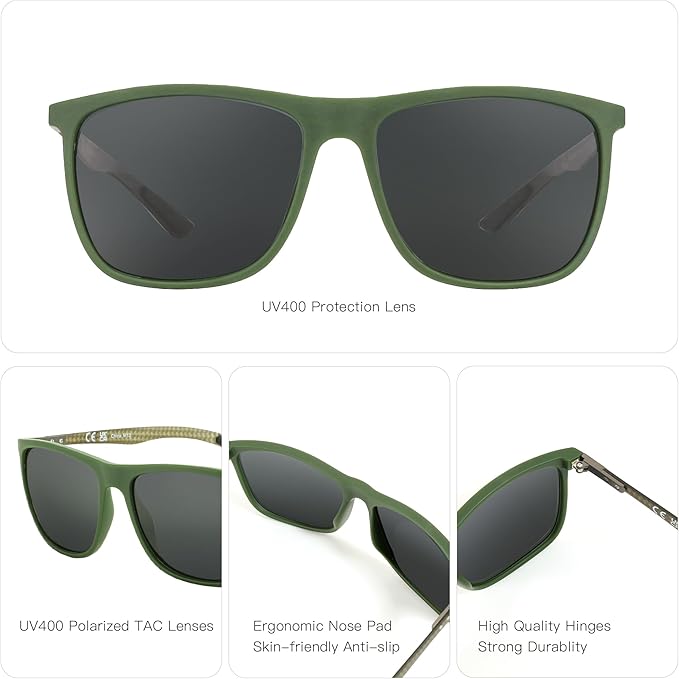 ZENOTTIC Square Polarized Sunglasses for Men Ultralight Carbon Fiber Sun Glasses Driving Fishing Golf Sports UV400 Protection