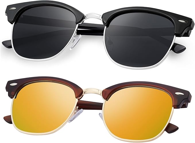 Sunglasses Men and Womens, Polarized Sunglasses for men with UV Blocking Semi-Rimless Frame for Driving & Hiking