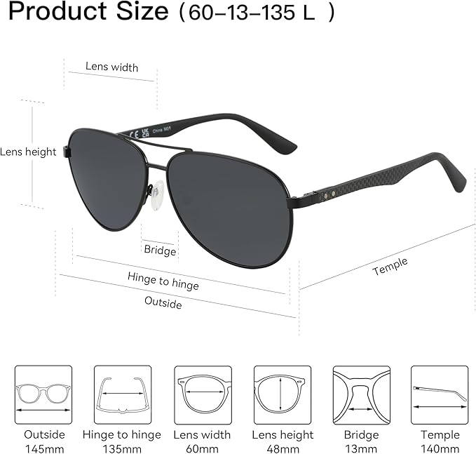 ZENOTTIC Polarized Aviator Sunglasses for Men Carbon Fiber Temple Pilot Sun Glasses with Mirrored Lens UV Protection