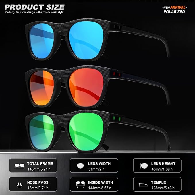 3 Pack Polarized Sunglasses for Men Women, Lightweight UV Protection Sports Sun Glasses for Driving Fishing Golf