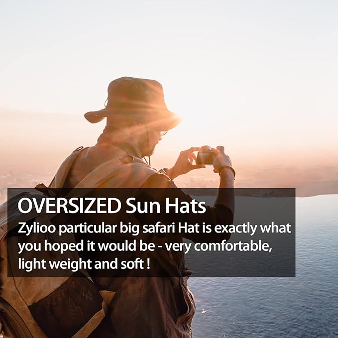 Zylioo XXL Boonie Sun Hats Washed,Oversized Wide Floppy Brim Hiking Hat for Big Heads,Large Cooling Hats with Chin Strap