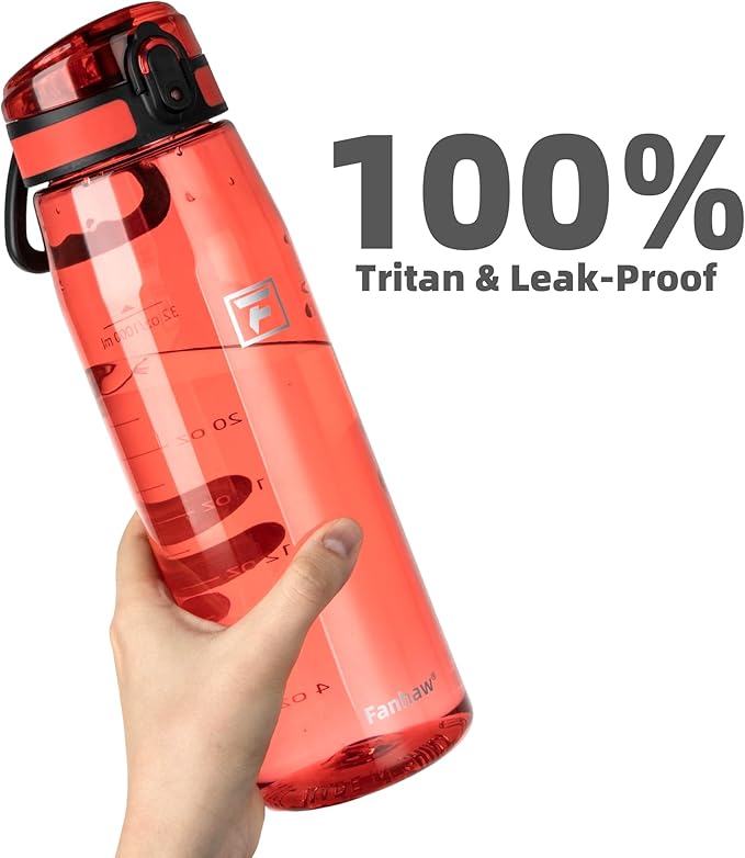Fanhaw 32 oz Tritan Water Bottle with Chug Lid - Clear, BPA-Free, Lightweight, Wide Mouth, Leak-Proof, Perfect for Gym, Travel, School, Office, and Sports (Red)