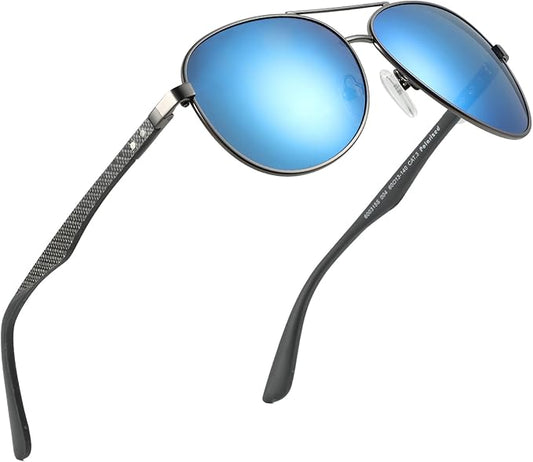 ZENOTTIC Polarized Aviator Sunglasses for Men Carbon Fiber Temple Pilot Sun Glasses with Mirrored Lens UV Protection