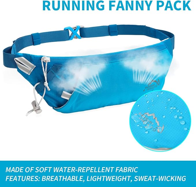INOXTO Slim Running Belt Fanny Pack for Women and Men Sports Waist Bag Pack with 300ml Water Bottle for Running Walking Cycling Hiking Reflective Running Pouch Belt for All Phones (Black) (Blue)