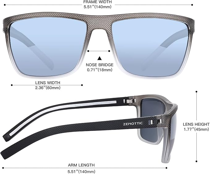 ZENOTTIC Polarized Sunglasses for Men Lightweight TR90 Frame UV400 Protection Square Sun Glasses
