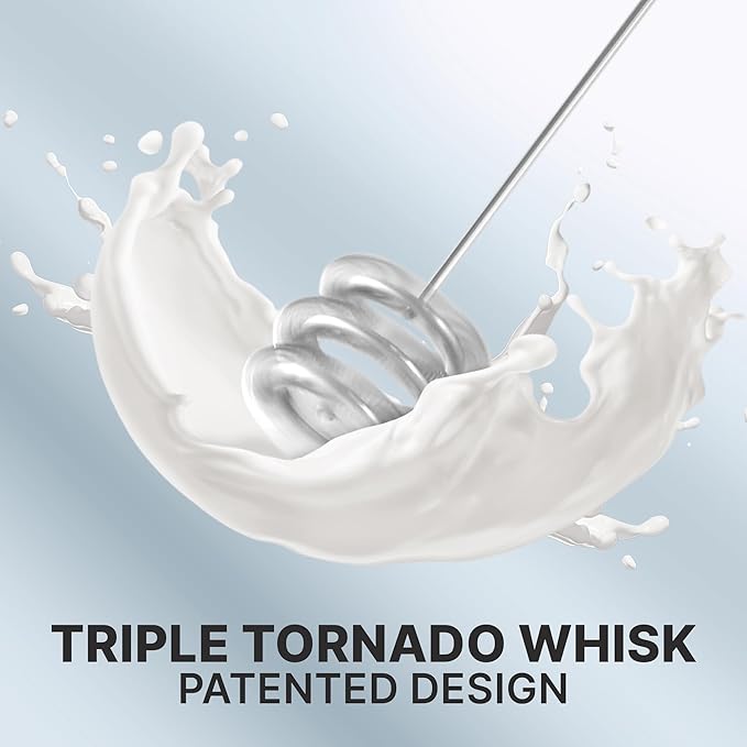 Zulay Kitchen Tornado Milk Frother Handheld Wand – Electric Coffee Frother with Triple Whisk & Stand – Hand Held Drink Mixer for Latte, Cappuccino, Matcha, Hot Chocolate, Protein Shakes – Black/Black