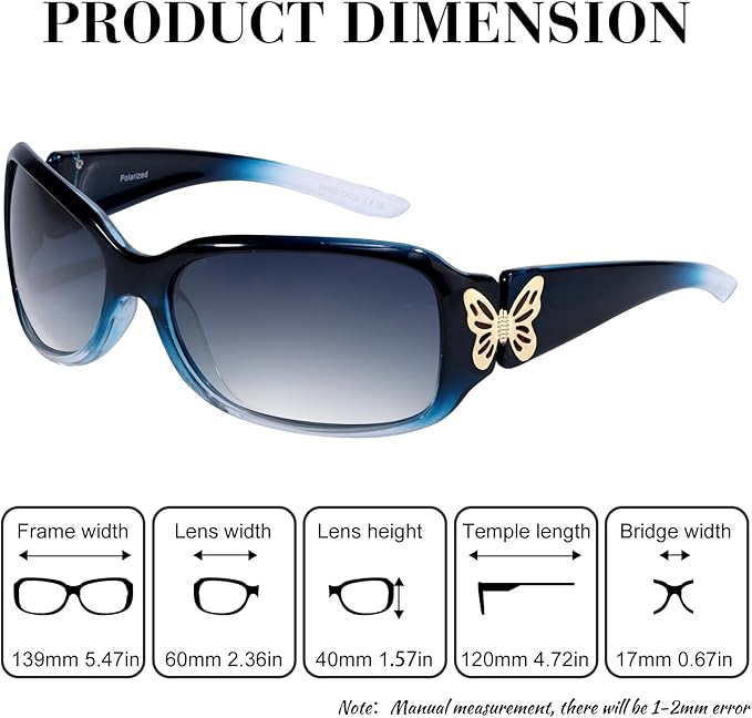 IGnaef Polarized Sunglasses for Women, Trendy Wrap Around Jackie-O Style with Butterfly Decoration IF022