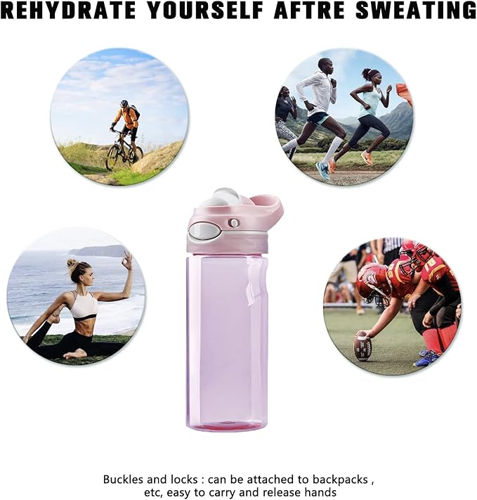 DEARART 2-Pack Blue Water Bottle and Pink Water Bottle, 20oz Capacity Small Clear Bottle No Straw BPA FREE Leakproof Wide Mouth, Has Handle Easy Carried, Suit School, Gym, Sports, Work etc.