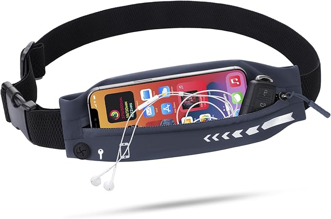 USHAKE Slim Running Belt for Women Men-Runners Phone Holder Fanny Pack, Adjustable, Bounce Free Waist Pouch bag for Workout, Money Belt, Run Gear Accessories Dark Grey
