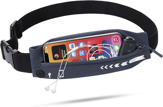 USHAKE Slim Running Belt for Women Men-Runners Phone Holder Fanny Pack, Adjustable, Bounce Free Waist Pouch bag for Workout, Money Belt, Run Gear Accessories Dark Grey