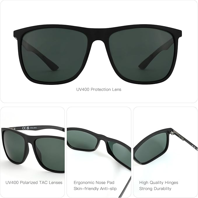 ZENOTTIC Square Polarized Sunglasses for Men Ultralight Carbon Fiber Sun Glasses Driving Fishing Golf Sports UV400 Protection