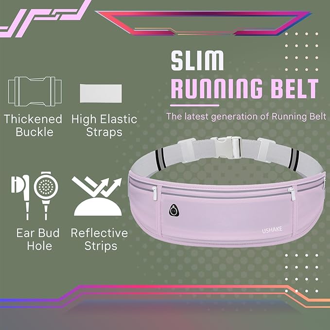 USHAKE Slim Running Belt, Workout Fanny Pack for Men Women,Exercise Waist Pack for Apple iPhone Holder, Runner Belt for Running Walking Cycling Camping Gym Light Purple