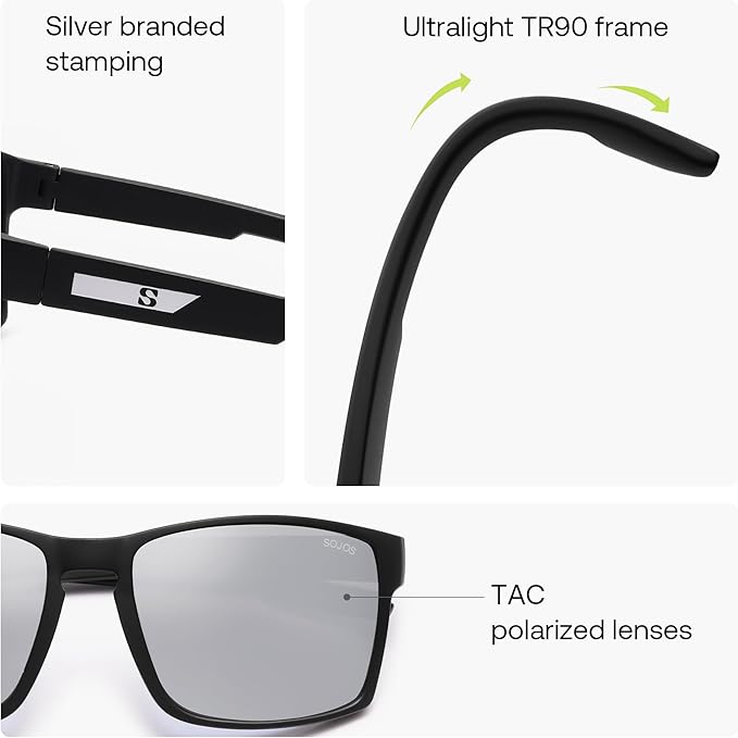 SOJOS Polarized Sunglasses for Driving, Outdoor Sports - Square UV Protection Shades Men Women