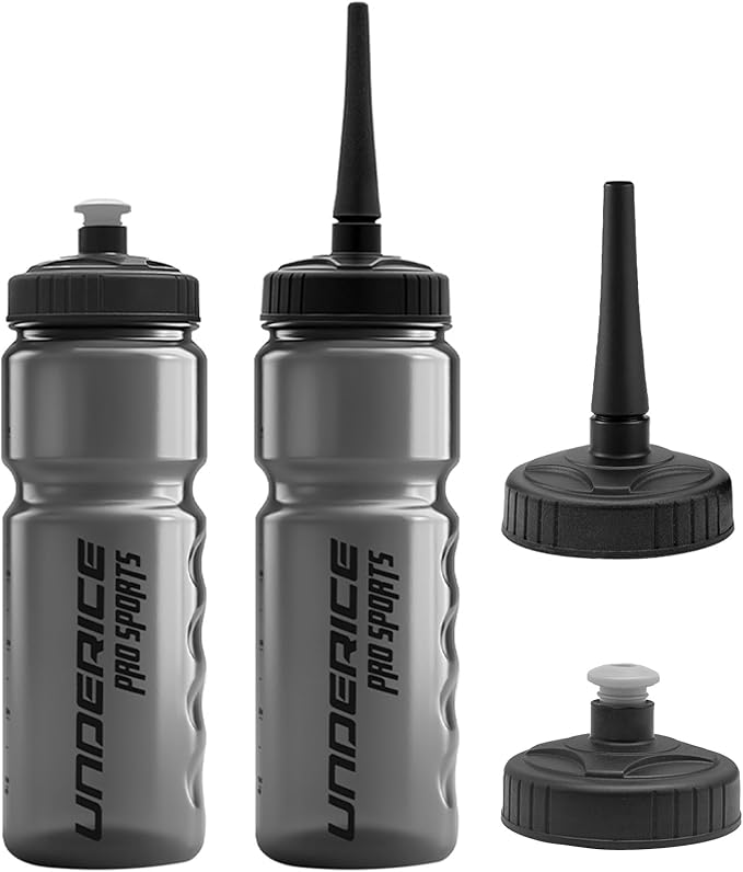 UICE Water Bottle with Straw,25.3oz 2 Pack,Easy Squeeze Bottles Built in Finger Grip,Sport Water Bottles for Hockey,Baseball,Softball,Football,Fitness,Transparent Black