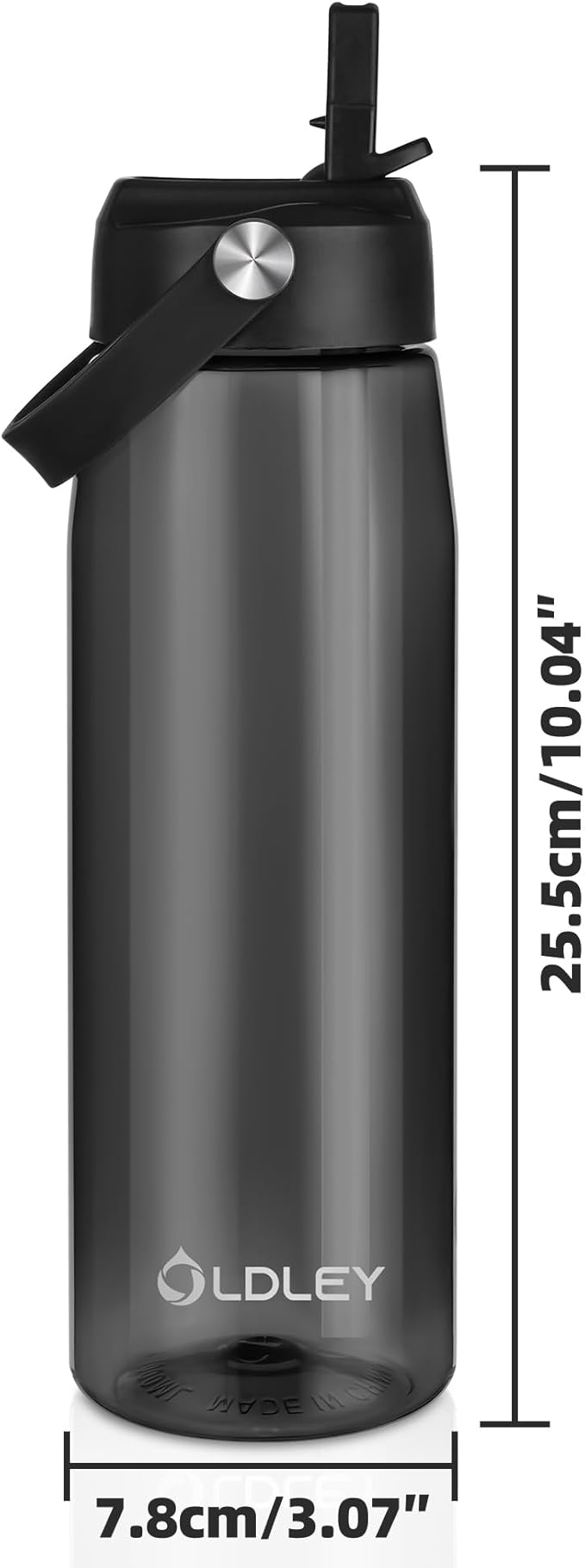 OLDLEY 32 oz Water Bottle with Straw, Leakproof Sports Water Bottle with Carry Strap, BPA-Free Large Water Bottles for Home,Travel, School, Outdoors, Gym, Tritan, Black