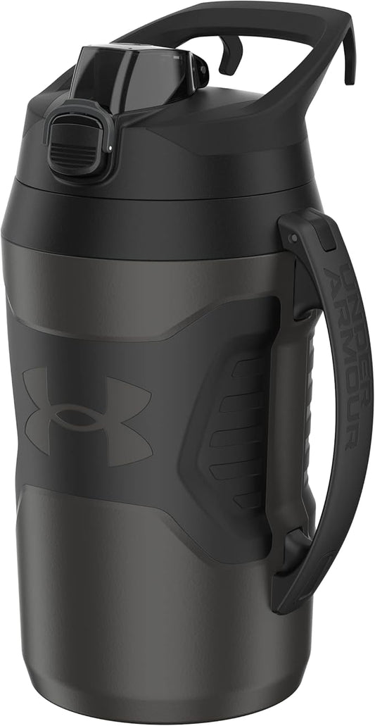 Under Armour Half Gallon Water Bottle Insulated, 64oz Insulated Water Bottle with Handle, Fence Hook, Leak Resistant, for Baseball, Football & More, Jet Grey/Black