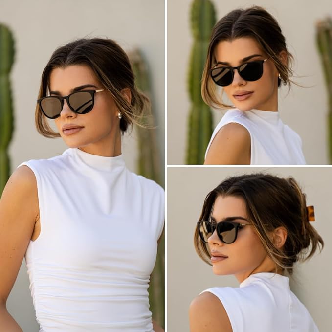 WearMe Pro Women's Round Sunglasses with Polarized UV Protection, Trendy Retro Designer Style