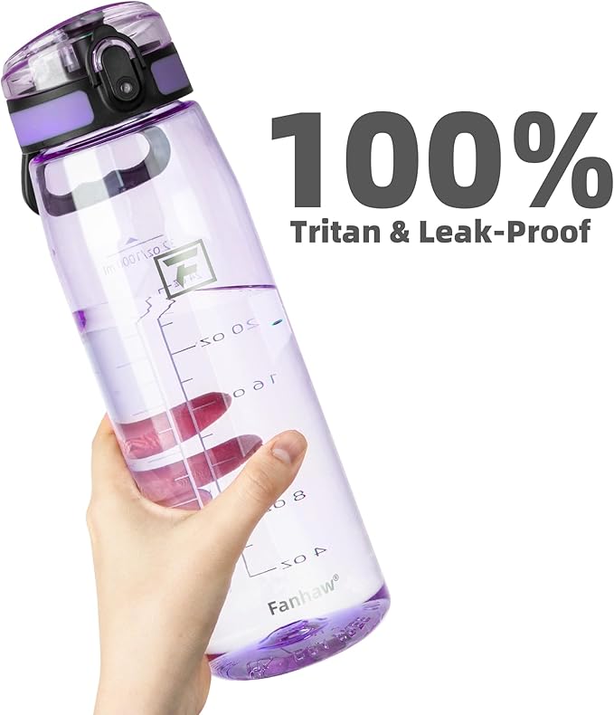 Fanhaw 32 oz Tritan Water Bottle with Chug Lid - Clear, BPA-Free, Lightweight, Wide Mouth, Leak-Proof, Perfect for Gym, Travel, School, Office, and Sports (Amethyst)